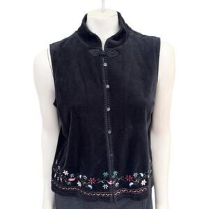 VTG WHITE STAG Floral Embroidered Velvet Vest in Black SZ M